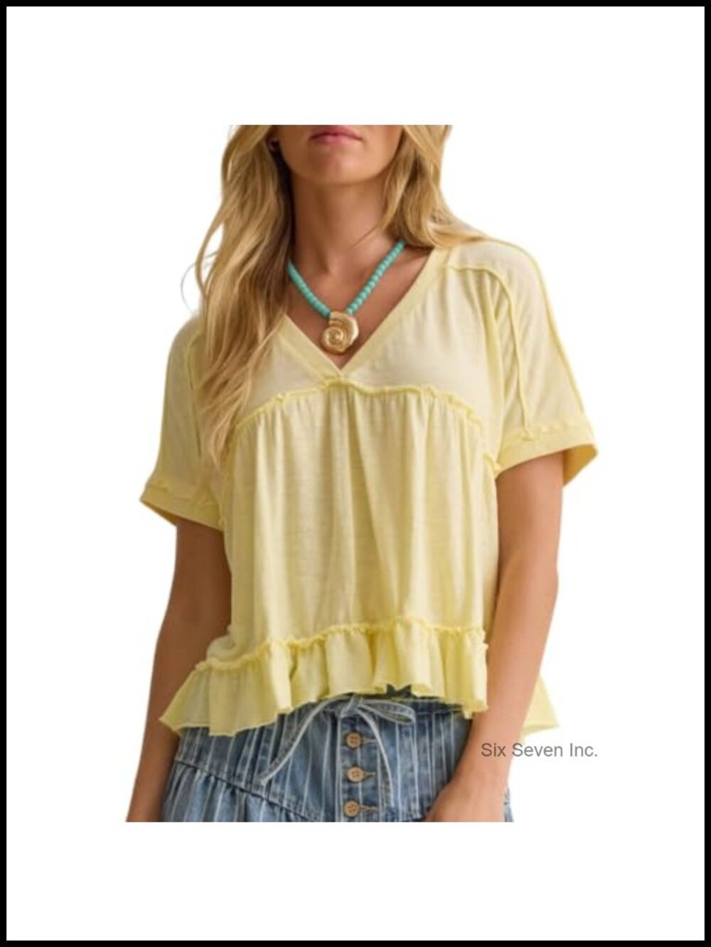 Cotton V-Neck Ruffled Short Sleeve Peplum Babydoll Top